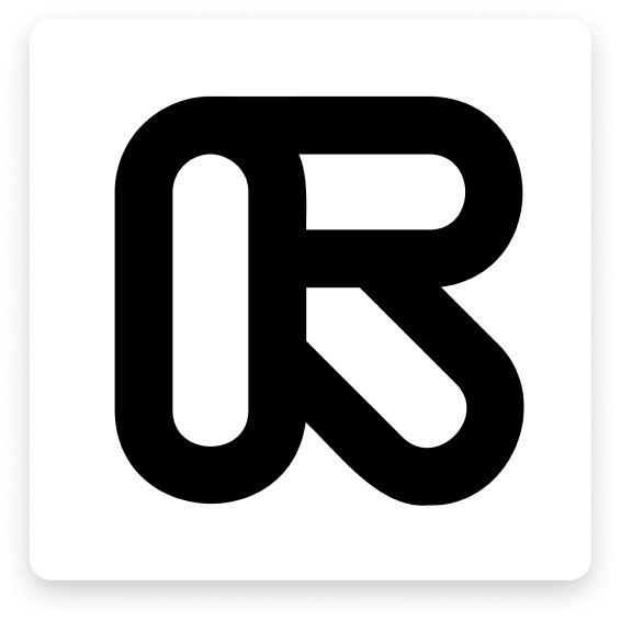 Runway — monogramme noir, lignes arrondies sur carré blanc adouci