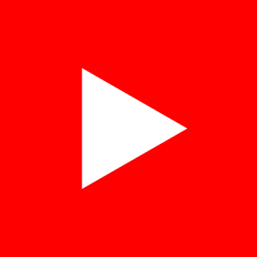 YouTube — triangle lecture blanc, fond carré rouge