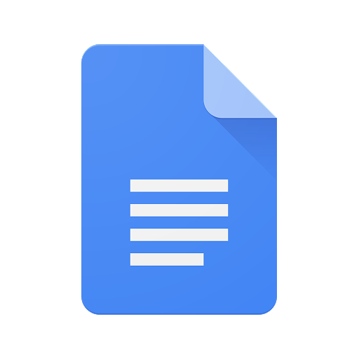 Google Docs — feuille bleue, coin repli & lignes de texte